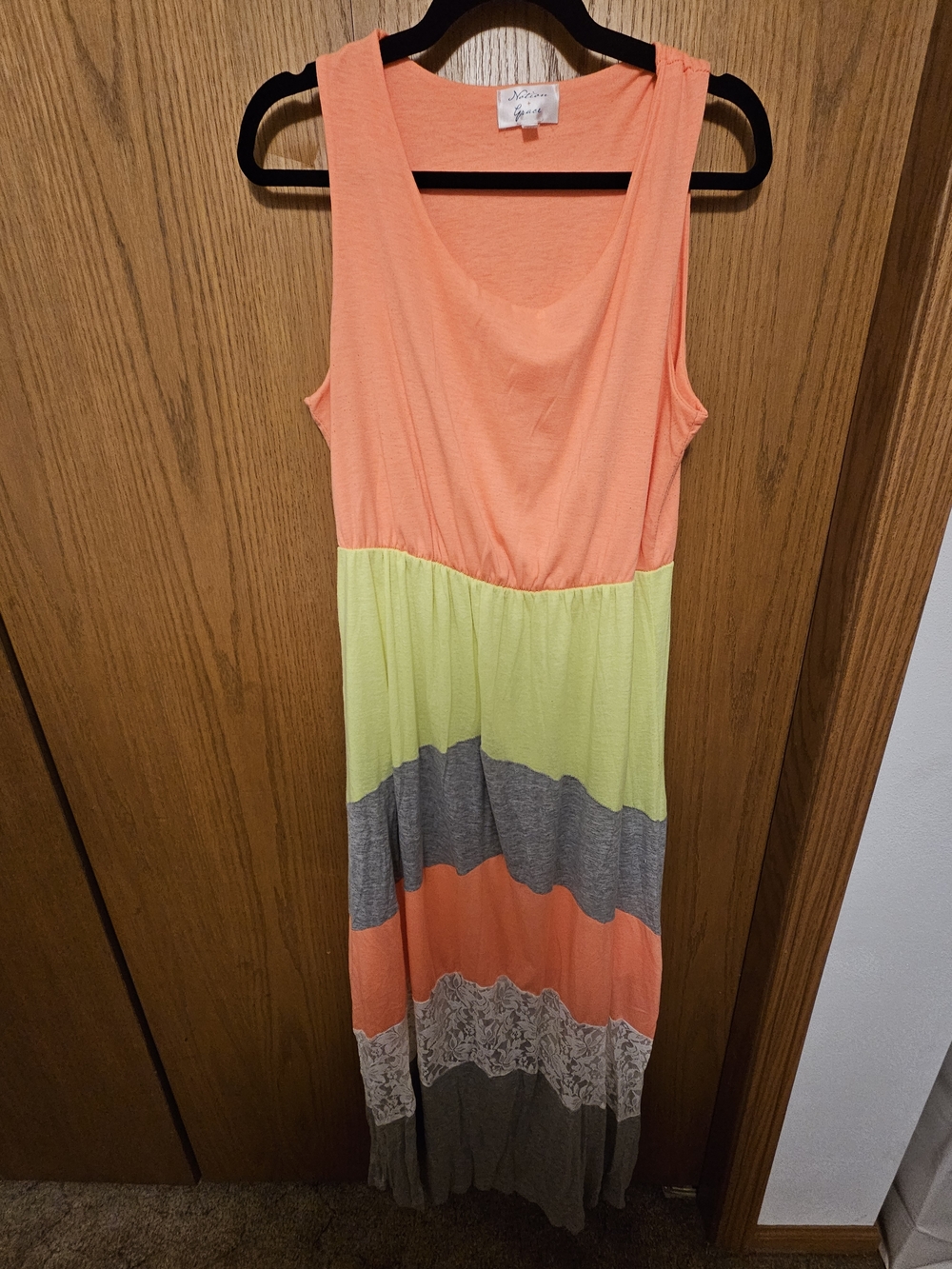Grace Colorblock Maxi Dress in Coral, Lime, Gray and Taupe
